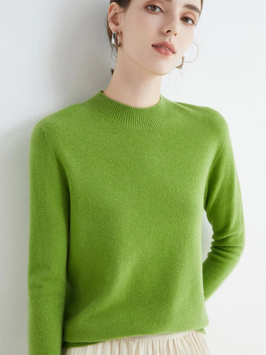Fashion 100% Wool Sweater Women's Mock-Neck Knitwear Cashmere Pullovers Autumn Winter Long Sleeve Jumpers Clothing Tops