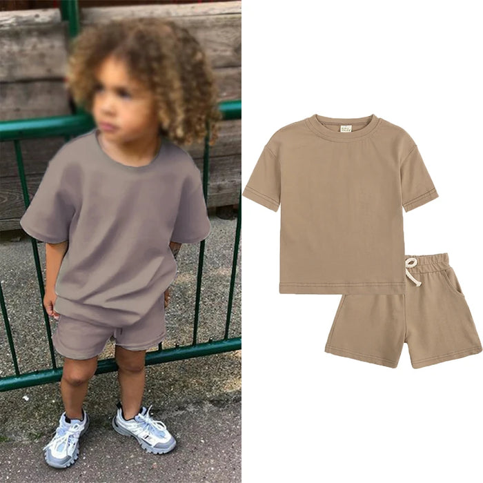 Summer Essential Tracksuit Children's Clothing Sets Suit For Girls Short Sleeve Top+Shorts Boys Costume Kids Outfits Sportswear