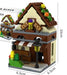 Brown cottage café building block model, 10 cm tall