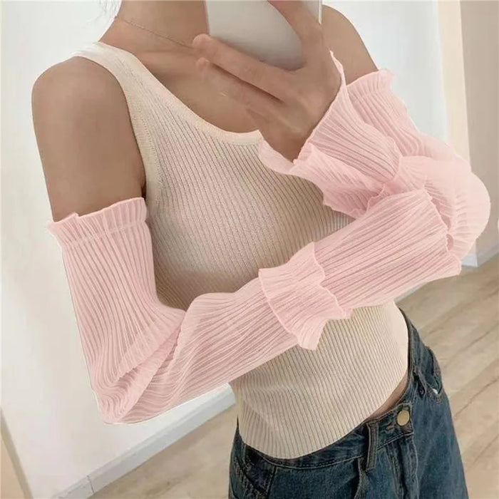 Chiffon Veil Arm Shade Shawl Scarf Women Summer Sun Protection Clothing Long Sleeves Wraps Anti-UV Jacket Swimsuit Cover Up