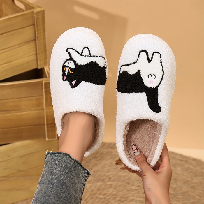 Platform Fluffy Slippers Women House Plush Cartoon Dog Designer Winter Shoes Girls Flats Home Fashion Casual Footwear Large Size