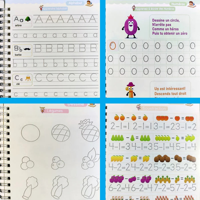 4pcs French Magic Practice Copybook Pen Preschools Kids Calligraphy Notebook Children Reusable Français Writing Book Age 3-8