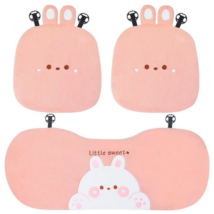Plush Cute Cartoon Car Seat Cushion Pad Full Set Breathable Four Seasons Car Seat Cover Anti Slip Interior Accessories Universal
