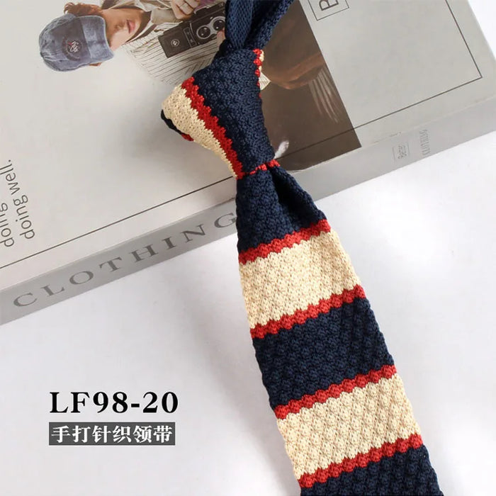Striped Knitted Neckties For Men Narrow Retro Knitting Neck Tie Korean Style Casual Cravat Shirts Accessories Suit Neckwear