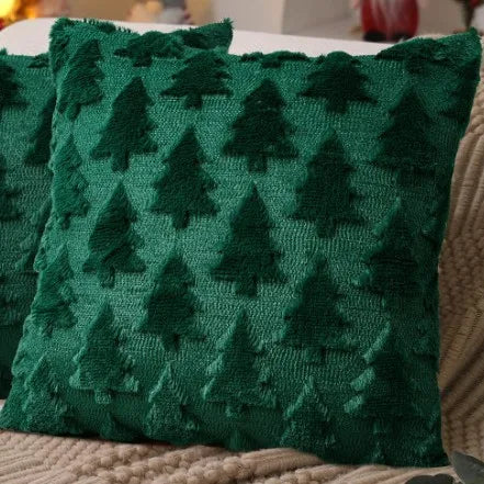 Green cushion covers with large raised trees