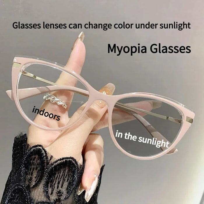 Cat Photosensitive Myopia Glasses 0 -0.5 -0.75…Eye Anti Blue Light/myopia Glasses Flat Metal Eyeglass Frame for Myopia Glasses