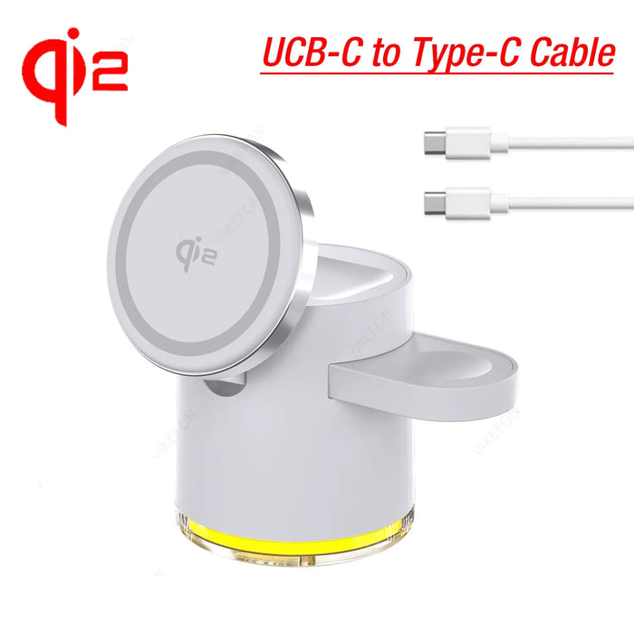Foldable 4 in 1 Qi2 15W Magnetic Wireless Charger Fast Charging Station for Magsafe iPhone16/15/14/13/12 Apple Watch AirPods Pro