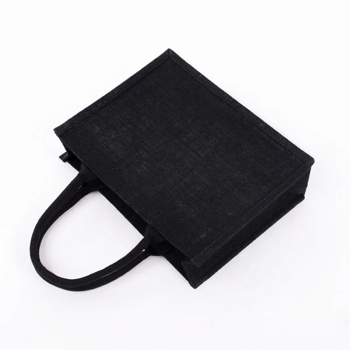 Black Reusable Large Jute Tote Bag Eco Friendly Burlap