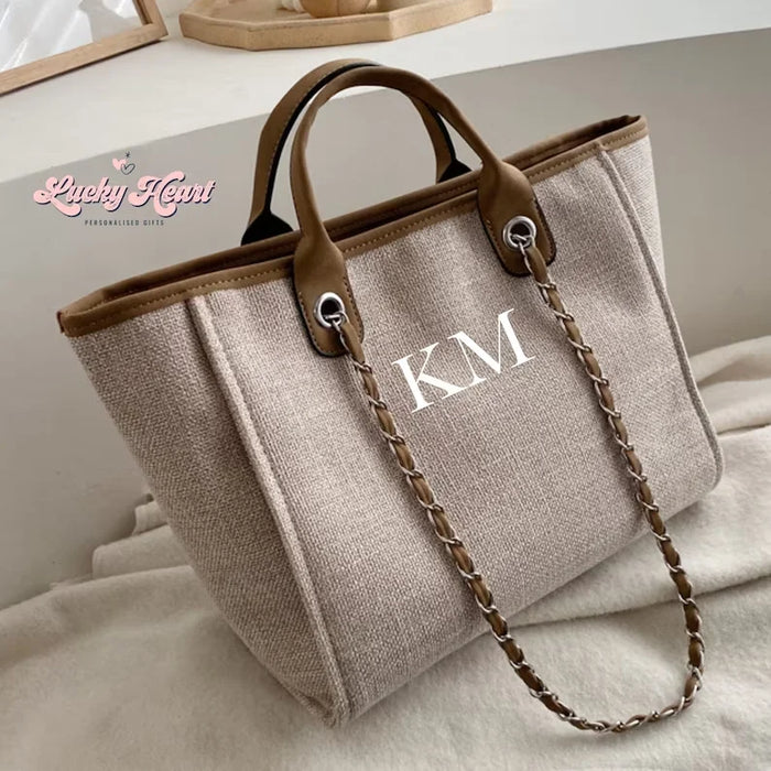 Personalised Chain Monogram Canvas Tote Bag Shoulder Bag