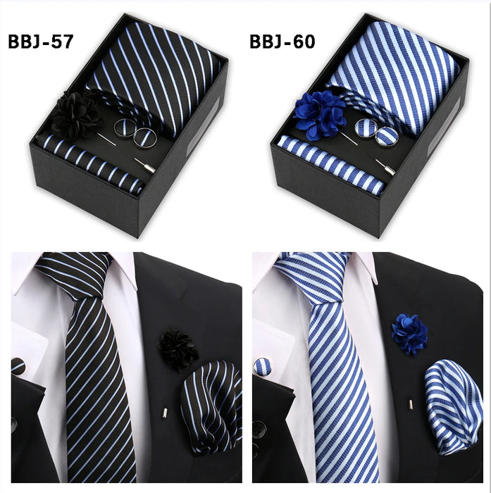 Four men's tie gift sets in assorted patterns with style codes