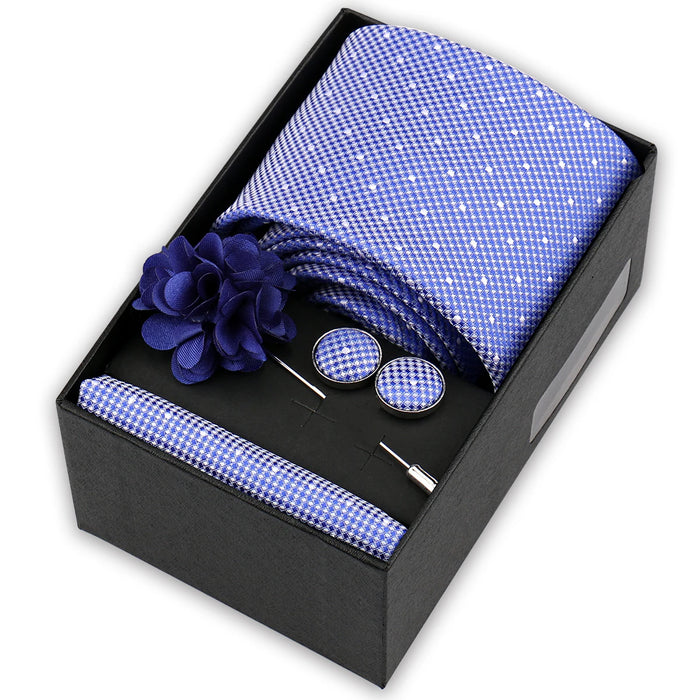 Men's tie gift set, style BBJ-45: tie, pocket square, cufflinks and pins in a gift box