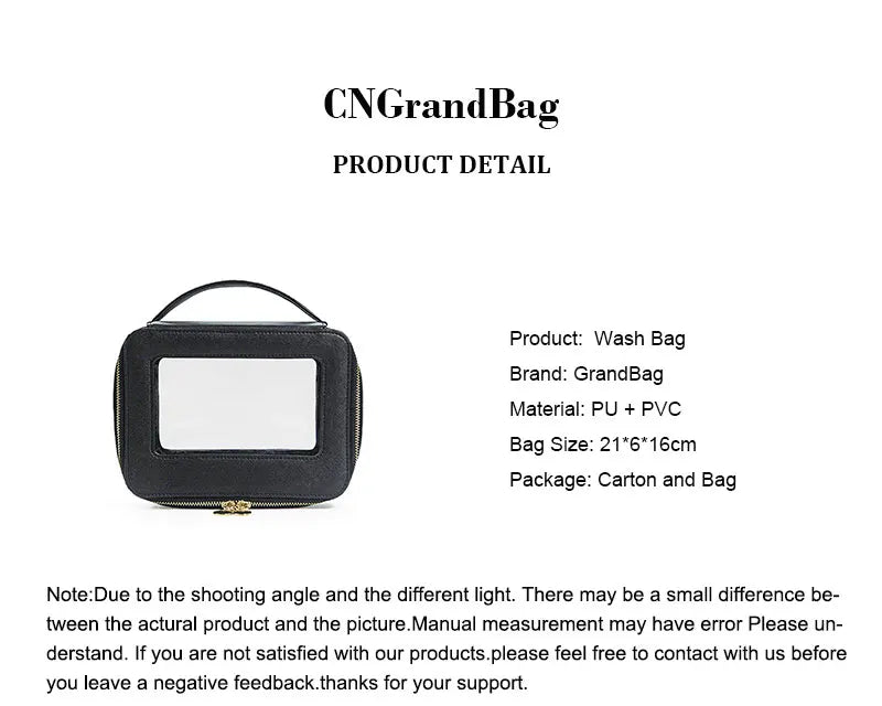 Customized Letters Transparent Makeup Bag Saffiano Portable Cosmetic Case
