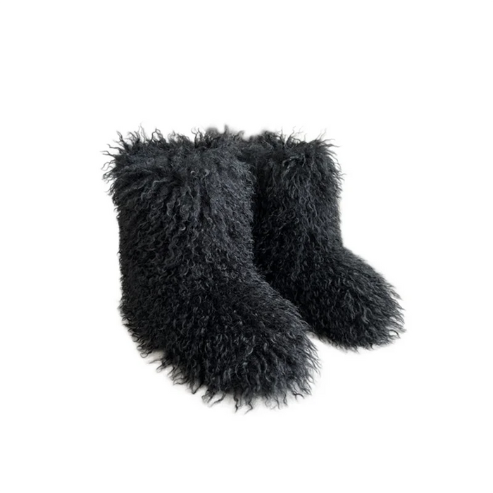 New Winter Fur Onepiece Raccoon Fur Female Snow Boots Fur Shoes Outdoor Mid Leg Boots