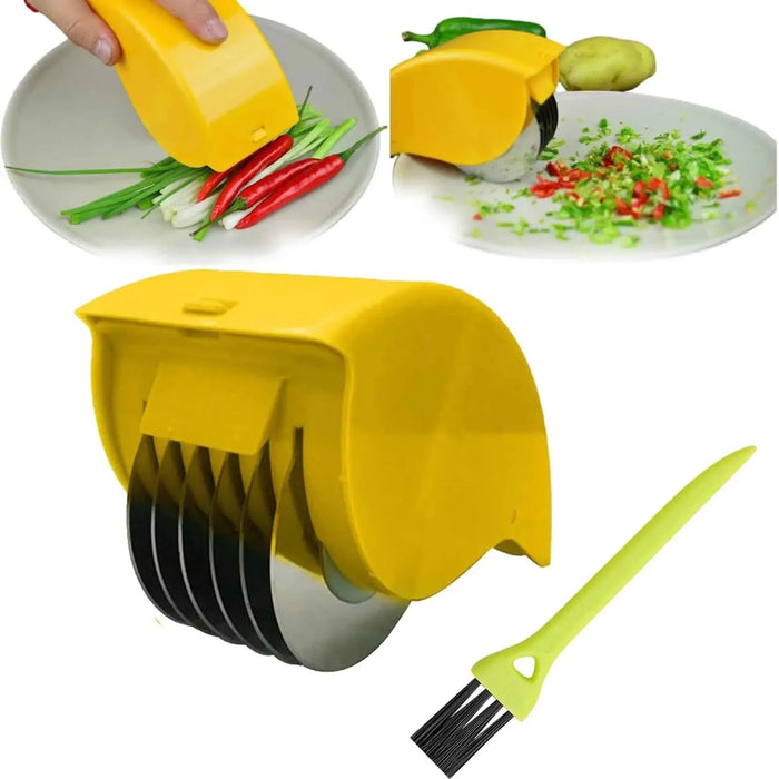 Vegetable Chopper Roller Manual Scallion Cutter with 6 Stainless Steel Blade Detachable Herb Roller Mincer Parsley Chopper Tools