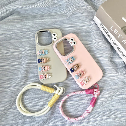 3D labubu Cartoon Phone Case For iPhone 16 15 14 13  Plus Pro Max With Wrist Strap Cute Eyes Soft Cover