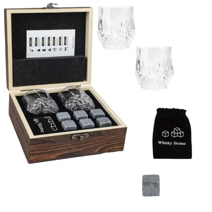 Christmas Valentine's Gift Whiskey Stones Glasses Set Granite Ice Cube For Whisky in Wooden Bottle Box Present For Dad Husband