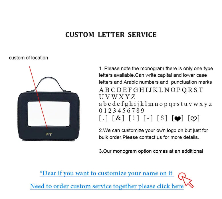 Customized Letters Transparent Makeup Bag Saffiano Portable Cosmetic Case