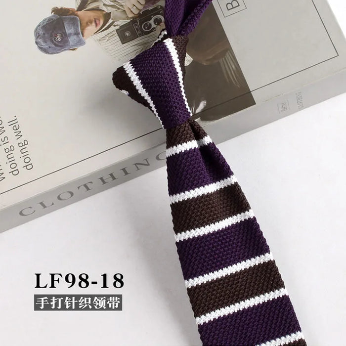 Striped Knitted Neckties For Men Narrow Retro Knitting Neck Tie Korean Style Casual Cravat Shirts Accessories Suit Neckwear