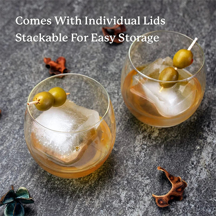 LMETJMA Large Ice Cube Trays with Lids Silicone Ice Cube Square Molds BPA Free Ice Cube Molds for Whiskey Cocktails JT09