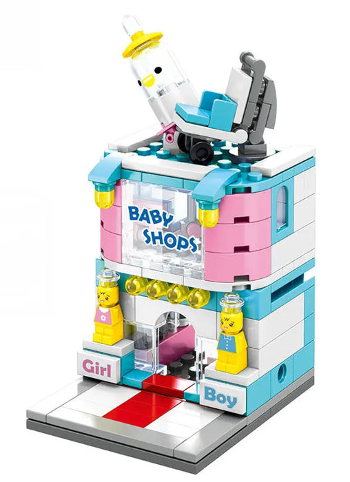 Baby shop building block model in pink and blue