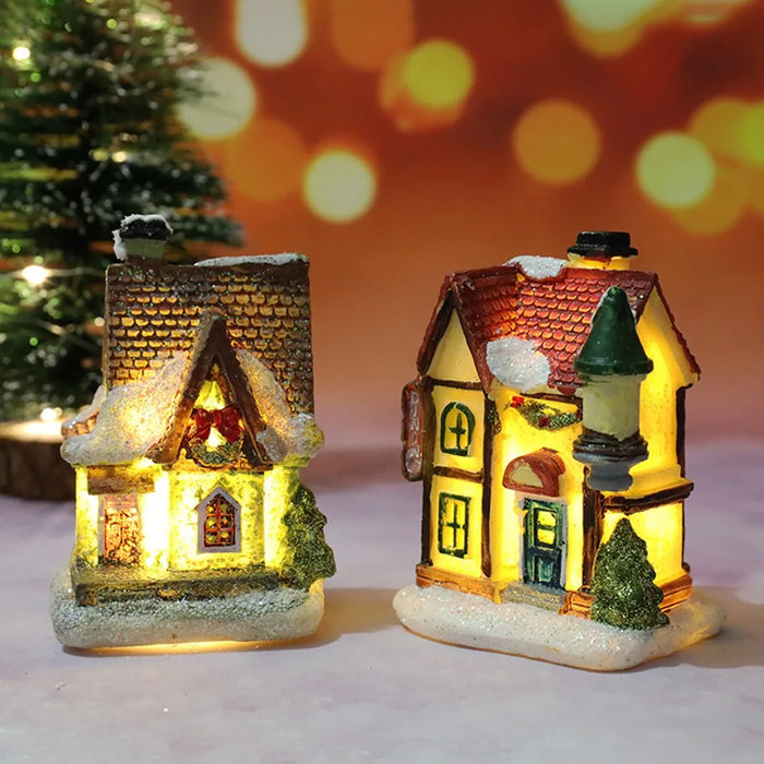 Brightness LED Light Up Small Village House Scene Christmas Decor Ornament 2024 New Year Home Decor Navidad