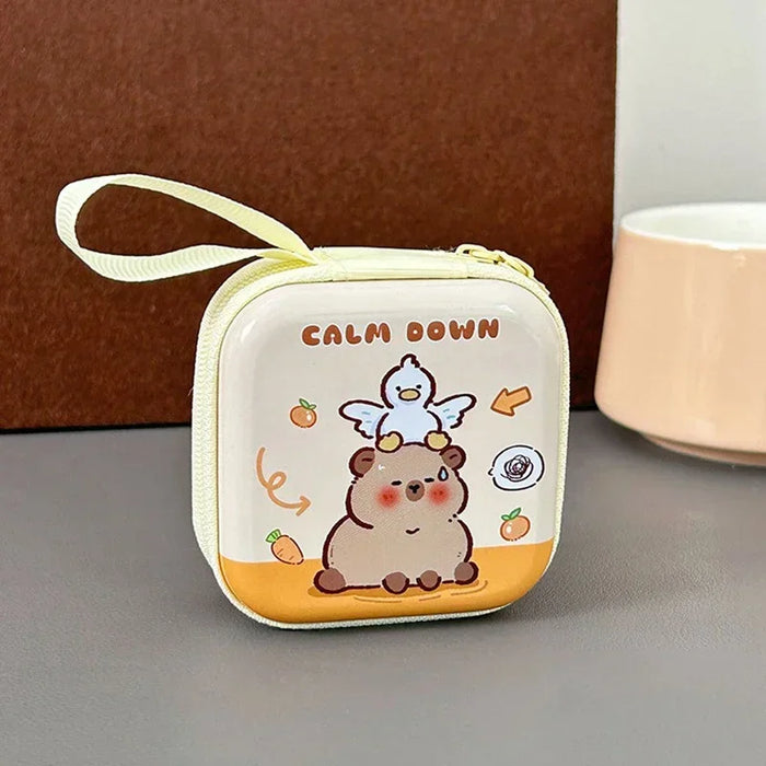 New Capybara Tinplate Wallet Coin Purse Creative Round Mini Portable Earphone Bag Cute Cartoon Animal Coin Key Storage Bag