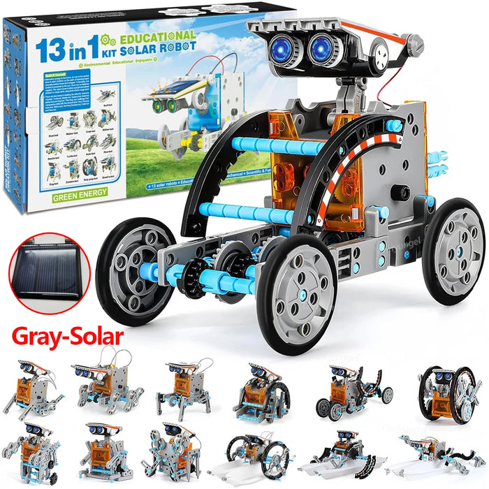 13-in-1 grey solar robot kit with its box