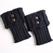 Pair of navy knit leg warmers with two buttons