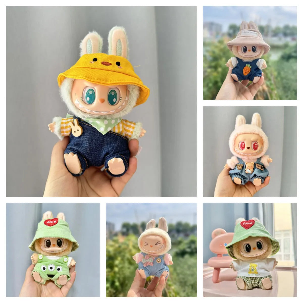 Mini Plush Doll'S Clothes Outfit Accessories For 17cm Korea Kpop Labubu I II Idol Dolls sit party overalls Clothing