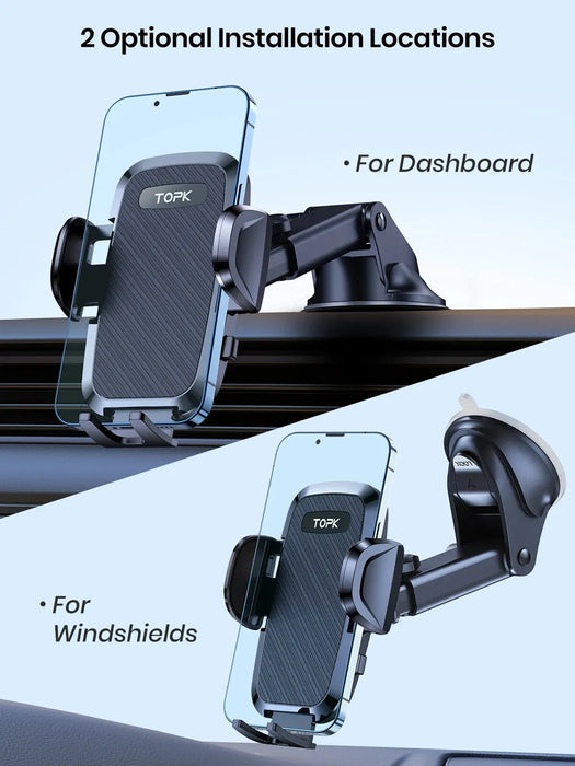 TOPK Cell Phone Holder for Car,Phone Mount Dashboard Windshield for iPhone 14 13 12 11 Pro Max,Samsung Galaxy S20+ S10 Note Plus