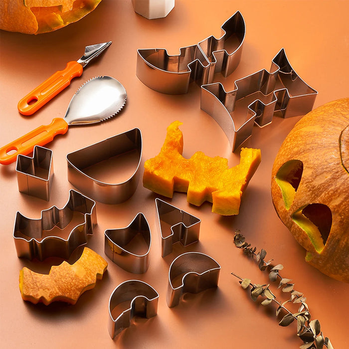 Pumpkin Carving Kit Pumpkin Cutter Tools Halloween Molds Stainless Steel Pumpkin Carver Stencils Cookie Cutter Kitchen Utensil