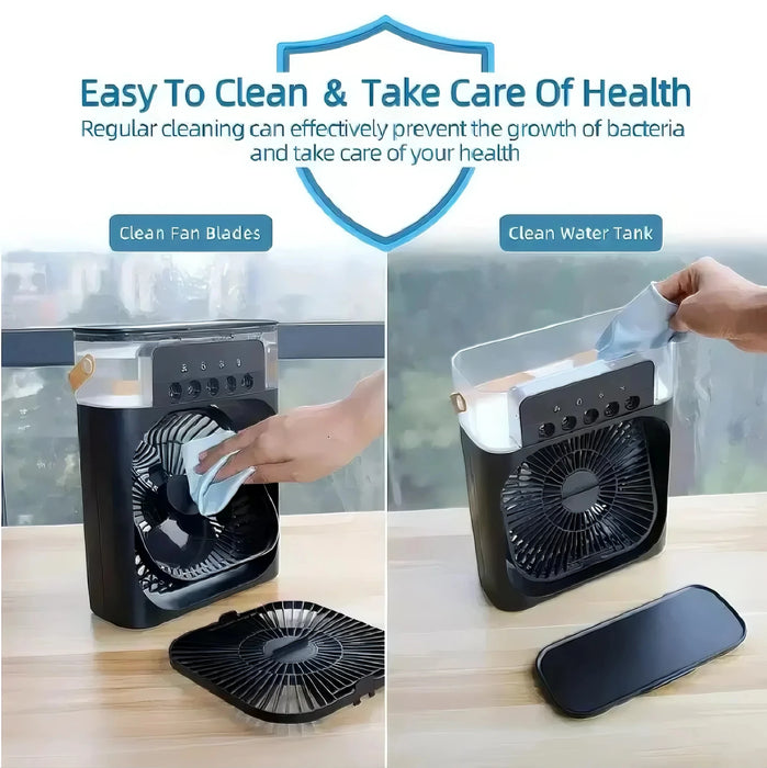 Fan/cooling fan portable household three in one small air cooler, LED night light, 5-hole humidifier, 1-3 hour timer