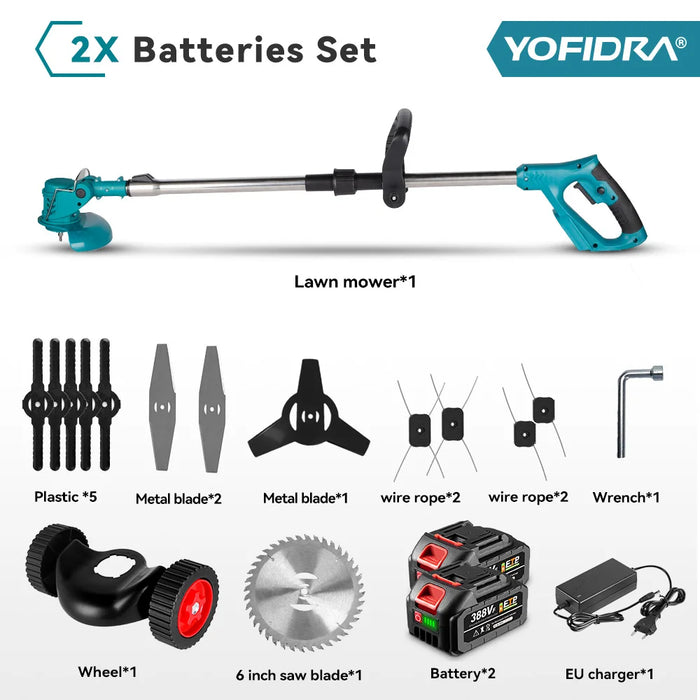 YOFIDRA Electric Lawn Mower Cordless Garden Grass Cutting Trimmer 100-135cm Length Cutter Power Tool For Makita 18V Battery Pin