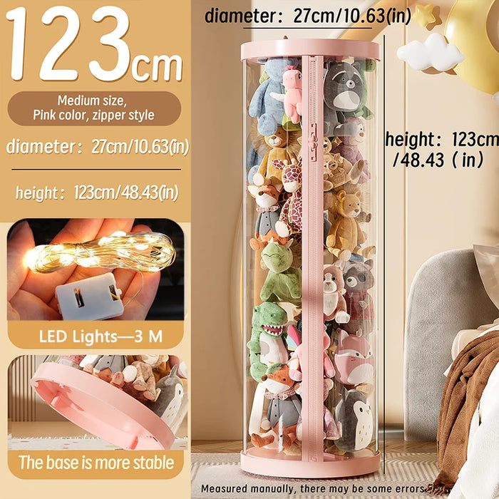 Transparent Doll Storage Box Plush Toy Organization Toy Storage Tube DIY Zipper Bins Kid Christmas Gift Children's Toy Organizer