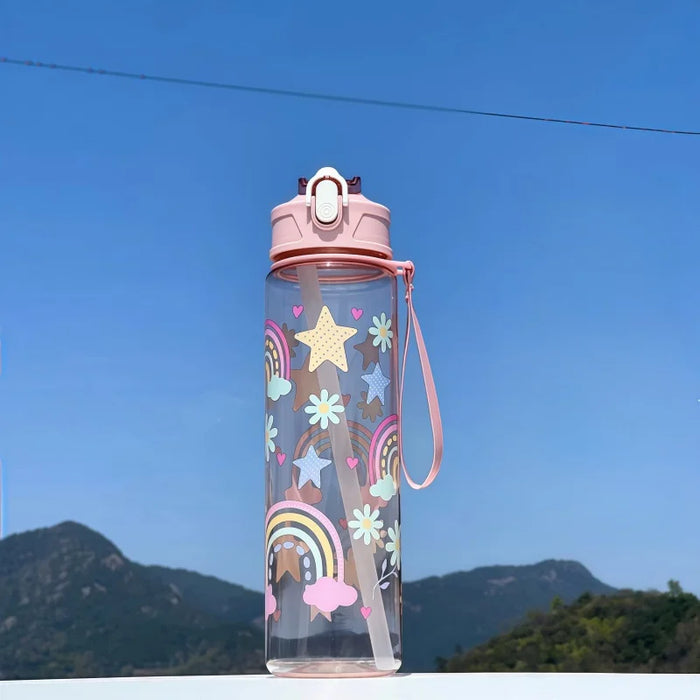 750ml Dinosaur Water Bottle For Kids Water Sippy Cup With Silicone Straw Leakproof Plastic Water Bottles Summer Kids Water Cup