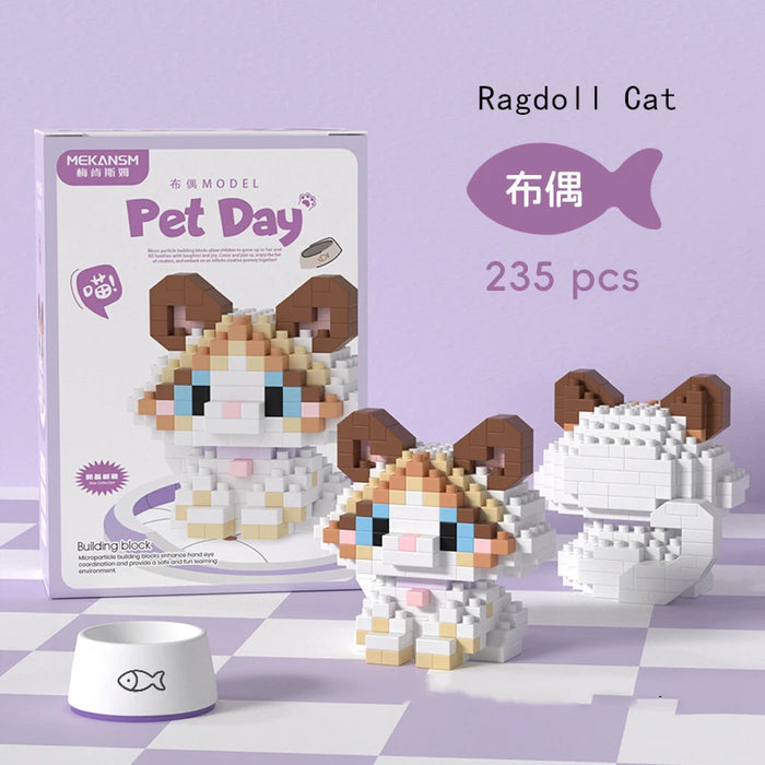 Ragdoll cat micro block figure, 235 pieces, with box art