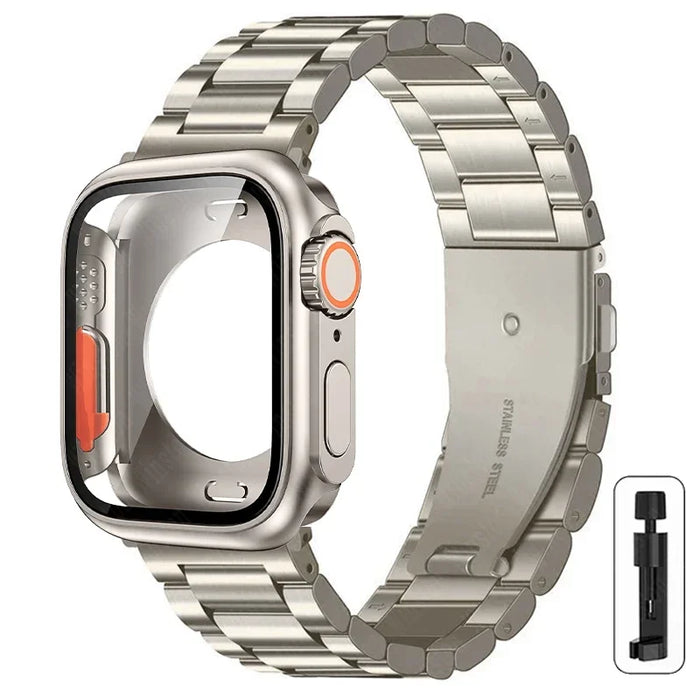 Change to Ultra Case+Band For Apple Watch 46mm 44 42mm 45mm Metal Stainless Steel strap for iWatch series Series 10 9 8 7 6 SE 5