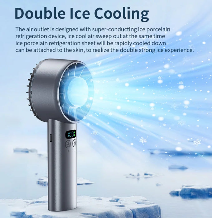 USB Rechargeable Handheld Fan with Ice Compress Function, High Speed Cooling Fan with LED Display, Portable Fan for Outdoor Trav