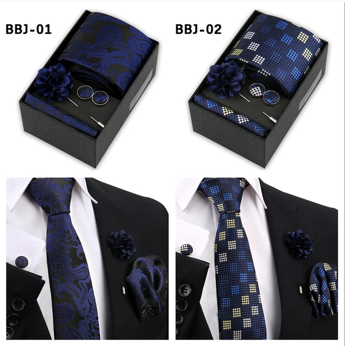Four men's tie gift sets in assorted patterns with style codes