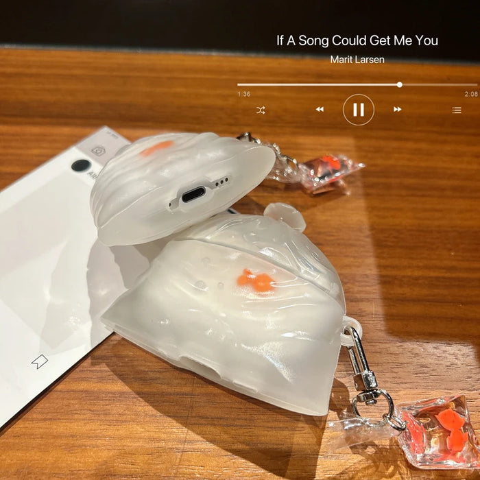 Goldfish-Shaped AirPods 4 Earphone Protective Case, Special Silicone Protective Cover for Apple AirPods Pro/Pro2, Decorative Cute Transparent Pendant, 3D Stereo Design
