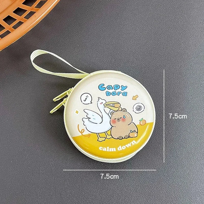 New Capybara Tinplate Wallet Coin Purse Creative Round Mini Portable Earphone Bag Cute Cartoon Animal Coin Key Storage Bag