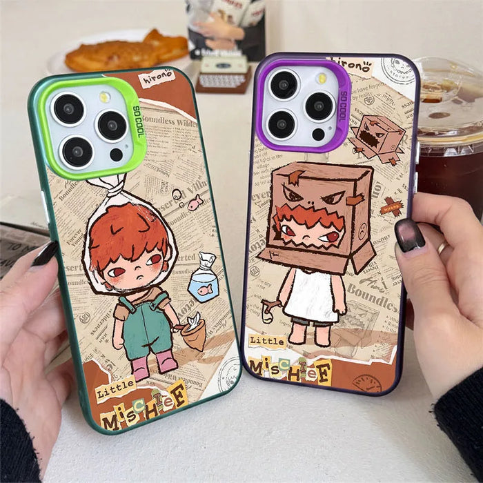 Cartoon Cute Destruction Hirono Case for iPhone 16 15 14 13 Pro Max Plating Matte Hard