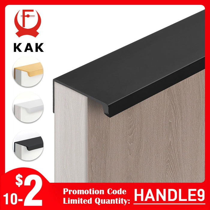 KAK Hidden Long Furniture Handles Black Kitchen Cabinet Handle Pulls Non Punched Aluminum Alloy Cupboard Door Handle Hardware