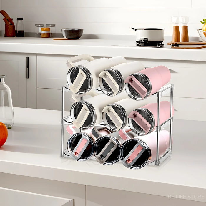 Multilayer Water Bottle Organizer For Stanley Tumbler Organizer Cabinet Stackable Wine Rack Beverage Thermos Storage shelf