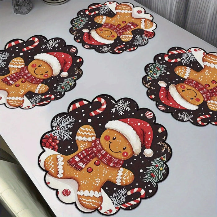 Black gingerbread Christmas placemats on a white table