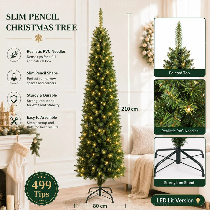 Pencil Artificial Christmas Tree PVC Material Encryption Christmas Tree 120CM to 210CM Family Christmas Party Arrange Decoration