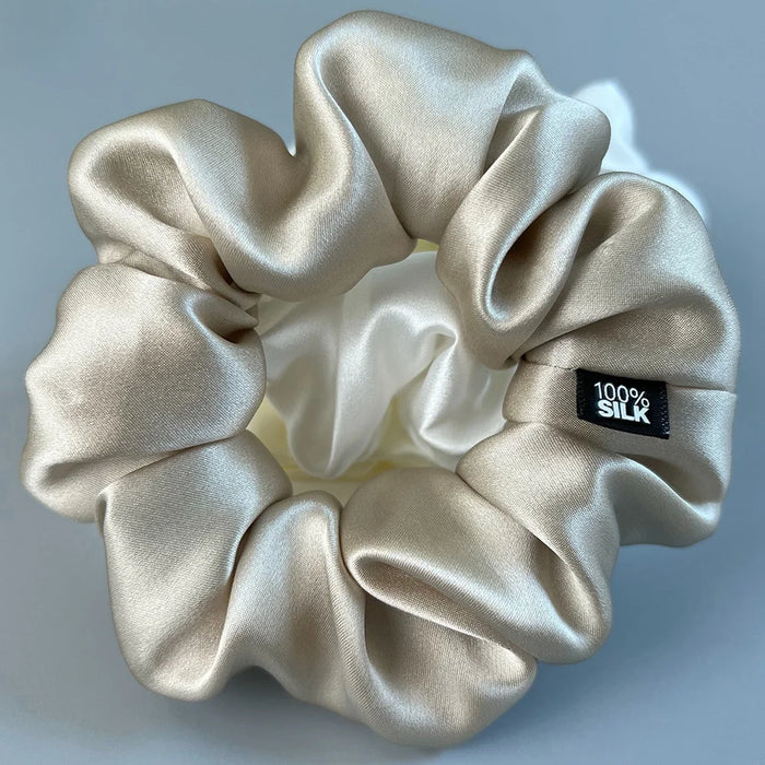 Champagne silk scrunchie close-up