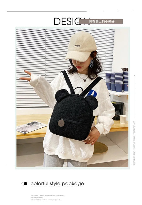 Womens Girls Cute Bear Pattern Backpack Plush