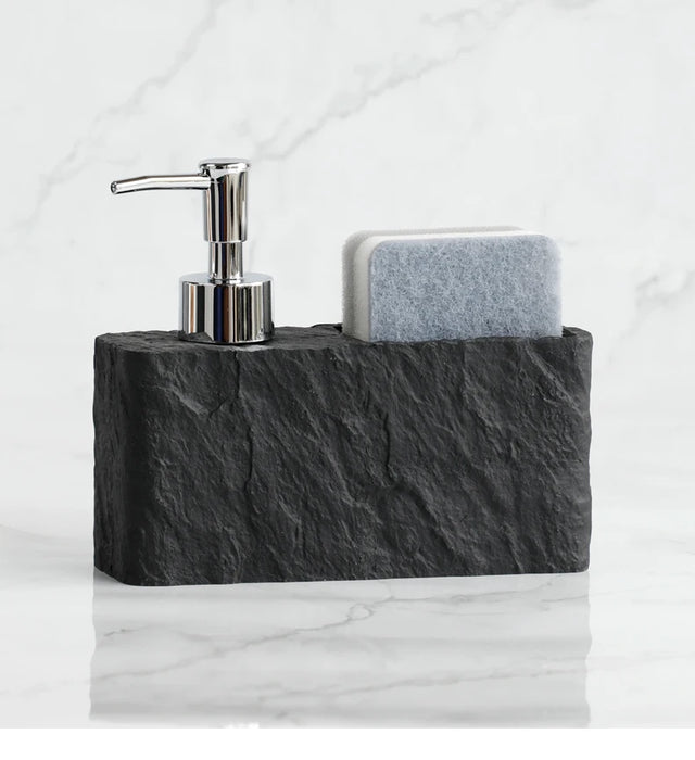 Soap Dispenser with Sponge Kitchen Sink and Bathroom Soap Dispenser  Imitation black rock Liquid Hand and Dish Soap Dispenser