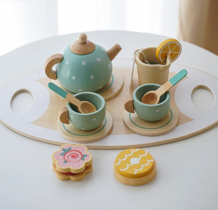 Wooden Afternoon Tea Set Toy Pretend Play Food Learning